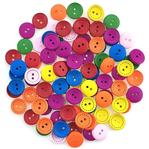 100 Pcs Colorful Wooden Round Buttons With 2 Holes Rustic Buttons For Cloth US - Picture 3 of 10
